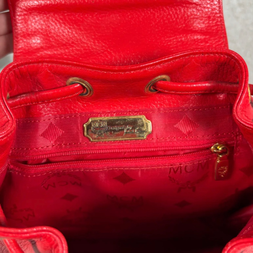Authentic MCM Red Leather Studded Drawstring Backpack - Picture 10 of 10
